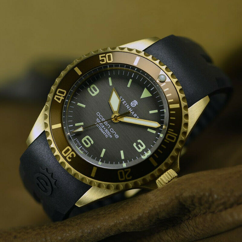 Steinhart Ocean One Bronze Dark Brown 42mm Automatic Swiss Diver Watch 103-0573 Black Silicone Strap - Click Image to Close