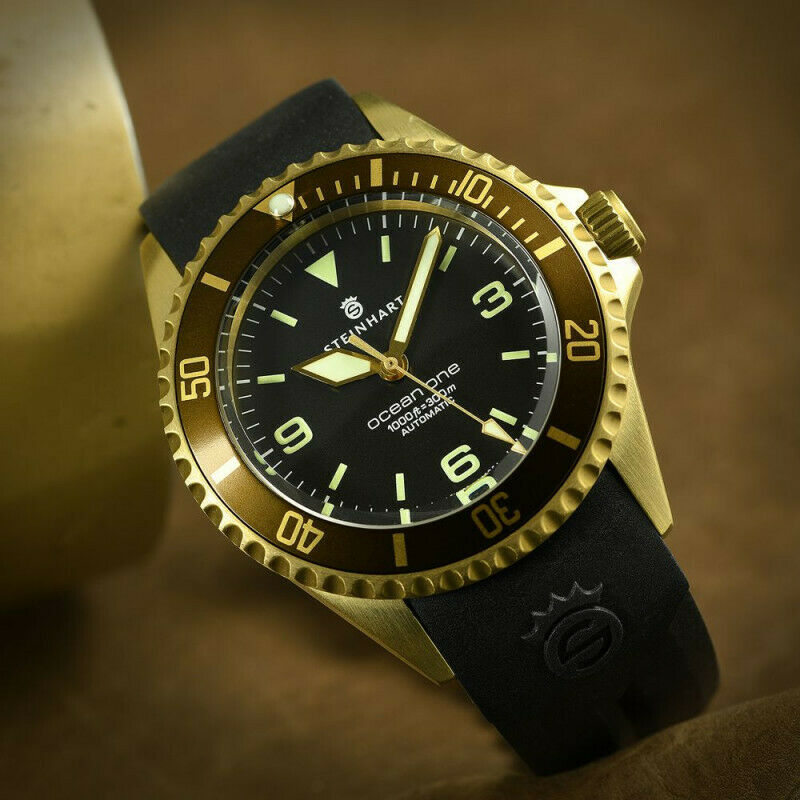 Steinhart Ocean One Bronze Dark Brown 42mm Automatic Swiss Diver Watch 103-0573 Black Silicone Strap - Click Image to Close