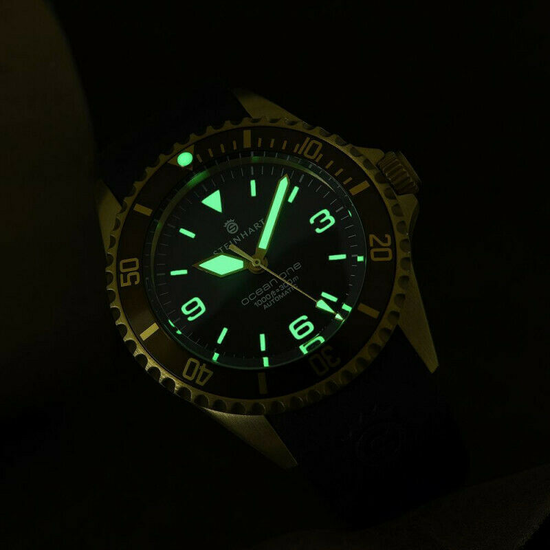 Steinhart Ocean One Bronze Dark Brown 42mm Automatic Swiss Diver Watch 103-0573 Black Silicone Strap - Click Image to Close