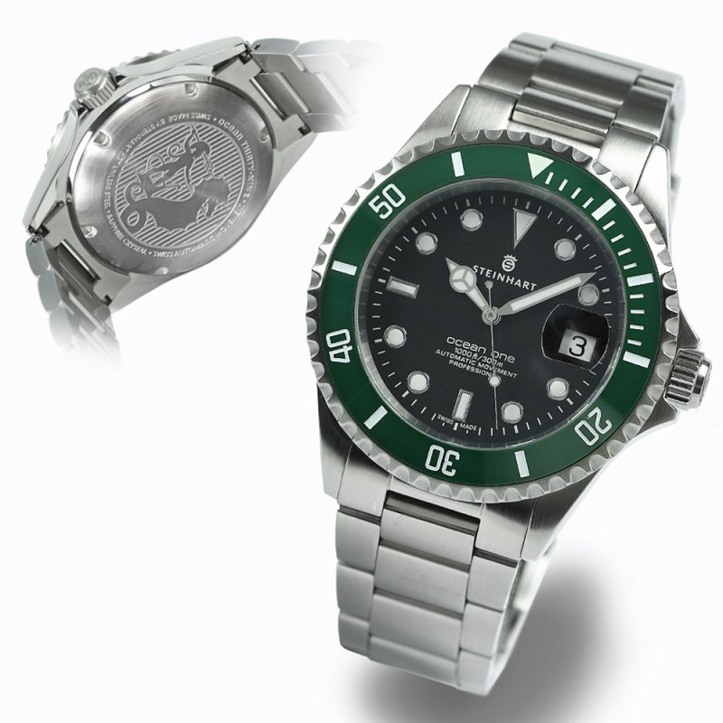 Steinhart Ocean 39 GREEN Ceramic Automatic Men's Diver Watch Green Bezel / Black Dial 103-1044 - Click Image to Close