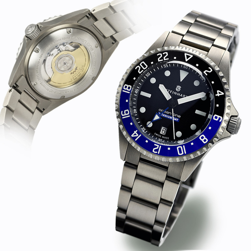 Steinhart Ocean One Titanium 500 GMT premium Ceramic Automatic Men's Watch 103-0662 Batman - Click Image to Close