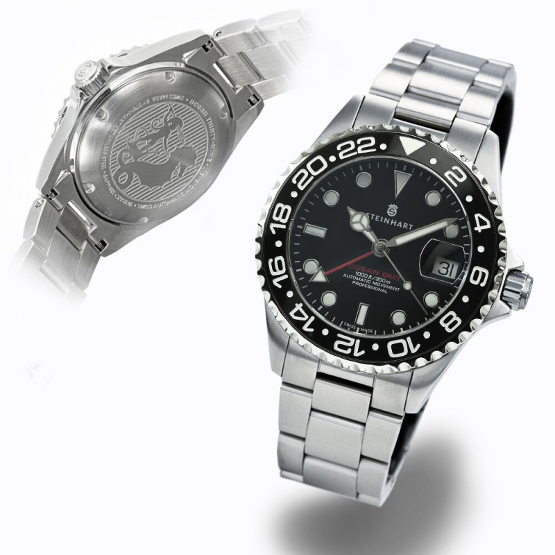 Steinhart Ocean 39 GMT BLACK Automatic Men's Diver Watch Black Bezel / Black Dial 103-1016 - Click Image to Close