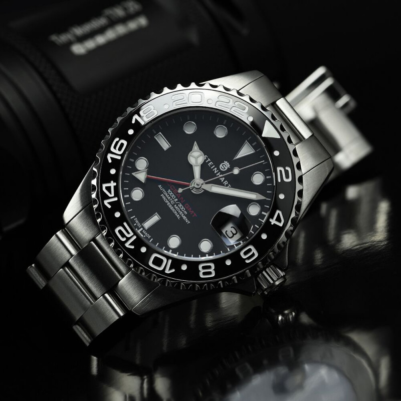 Steinhart Ocean 39 GMT BLACK Automatic Men's Diver Watch Black Bezel / Black Dial 103-1016 - Click Image to Close