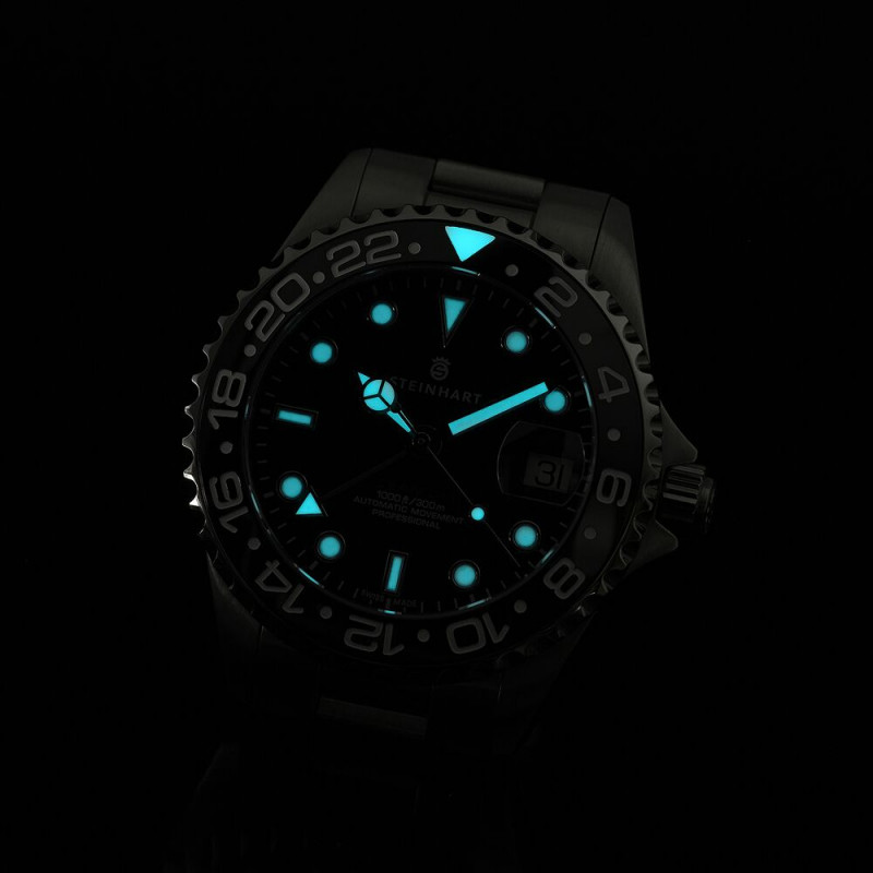 Steinhart Ocean 39 GMT BLACK Automatic Men's Diver Watch Black Bezel / Black Dial 103-1016