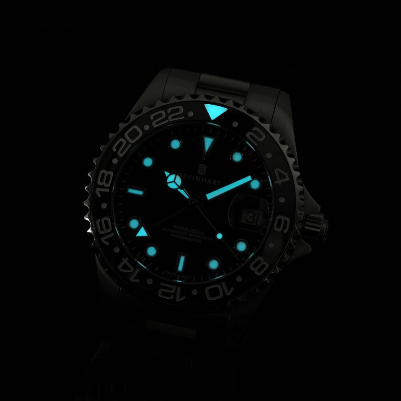 Steinhart Ocean 39 GMT BLACK Automatic Men's Diver Watch Black Bezel / Black Dial 103-1016 - Click Image to Close