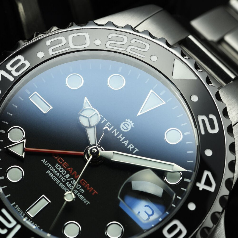 Steinhart Ocean 39 GMT BLACK Automatic Men's Diver Watch Black Bezel / Black Dial 103-1016