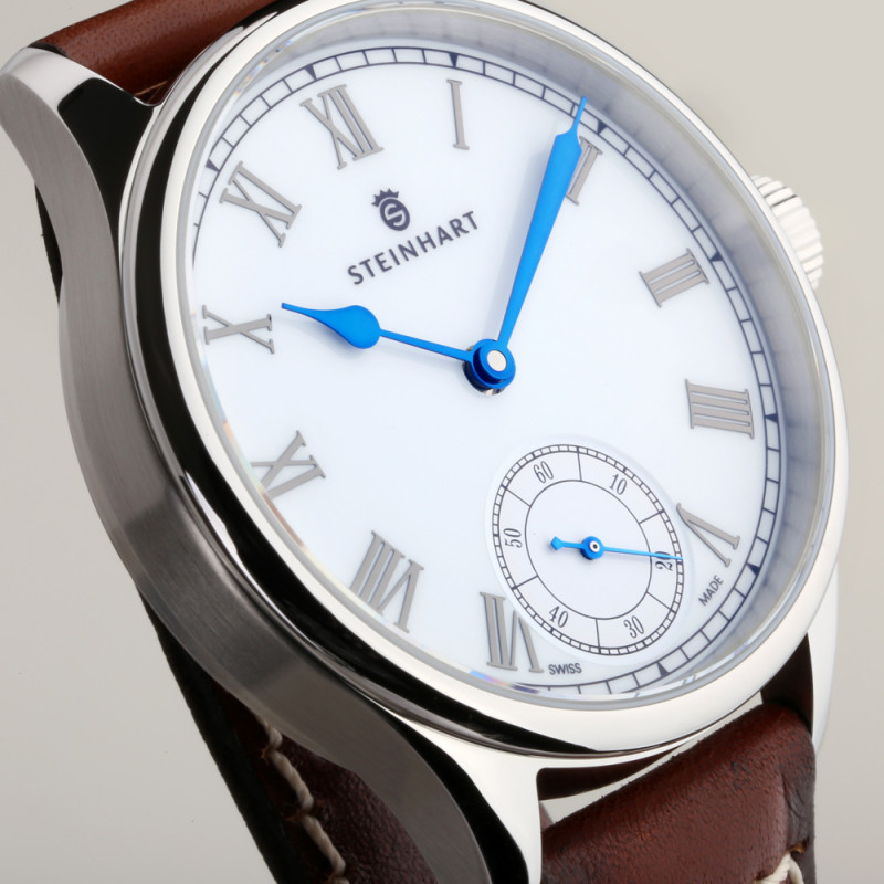 Steinhart Marine Chronometer 42 White Roman Handwinding Men's Watch 105-1310 - Click Image to Close