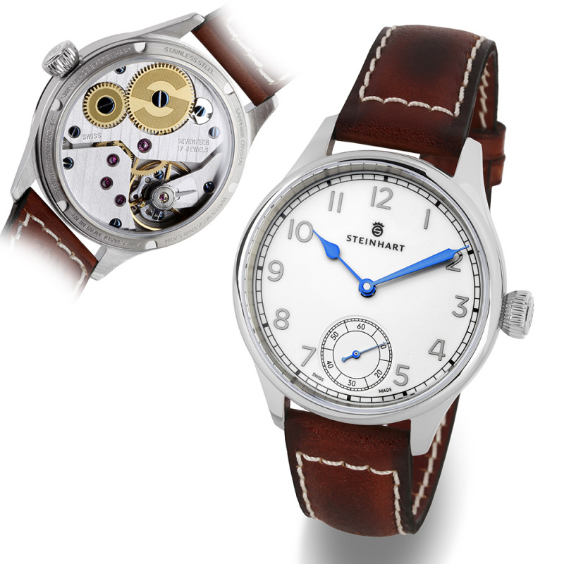 Steinhart Marine Chronometer 42 White Arabic Handwinding Men's Watch 105-1309 - Click Image to Close