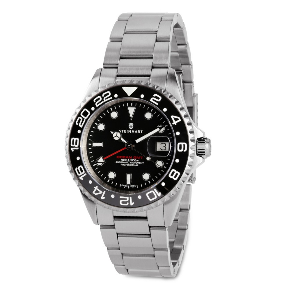 Steinhart GMT Ocean 1 Black 42mm Ceramic Men's Diver Watch WR300 103-0833 - Click Image to Close