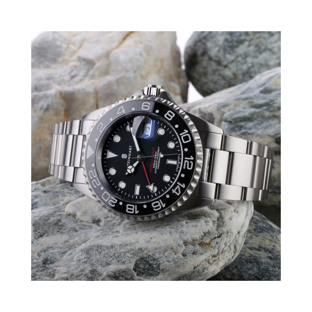 Steinhart GMT Ocean 1 Black 42mm Ceramic Men's Diver Watch WR300 103-0833 - Click Image to Close