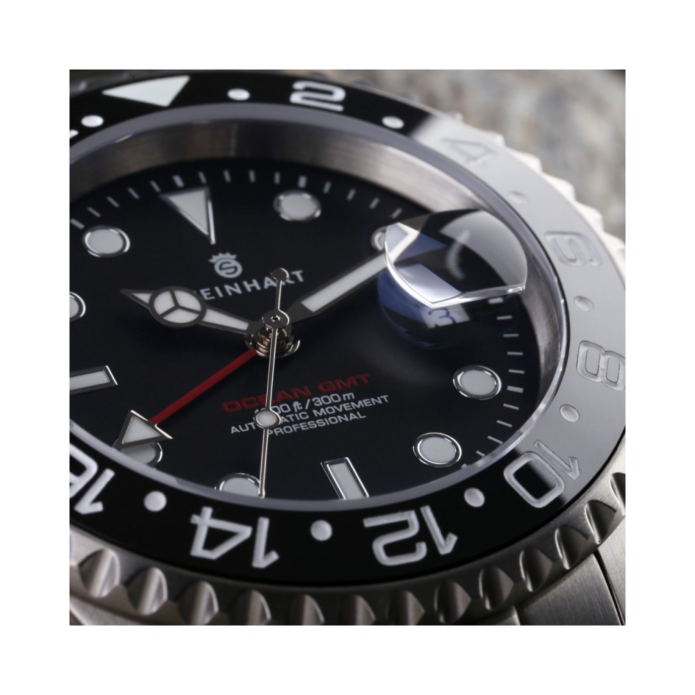 Steinhart GMT Ocean 1 Black 42mm Ceramic Men's Diver Watch WR300 103-0833 - Click Image to Close