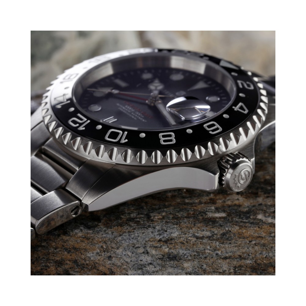 Steinhart GMT Ocean 1 Black 42mm Ceramic Men's Diver Watch WR300 103-0833 - Click Image to Close