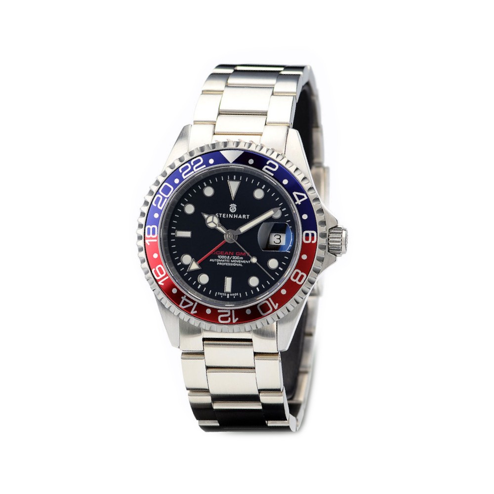 Steinhart Ocean One GMT Blue-Red 42mm Diver Watch Men's WR300 Pepsi 103-0835 - Click Image to Close