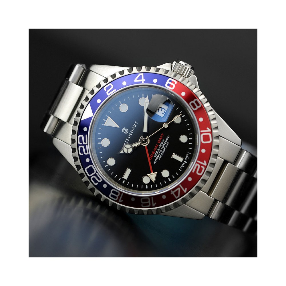 Steinhart Ocean One GMT Blue-Red 42mm Diver Watch Men's WR300 Pepsi 103-0835