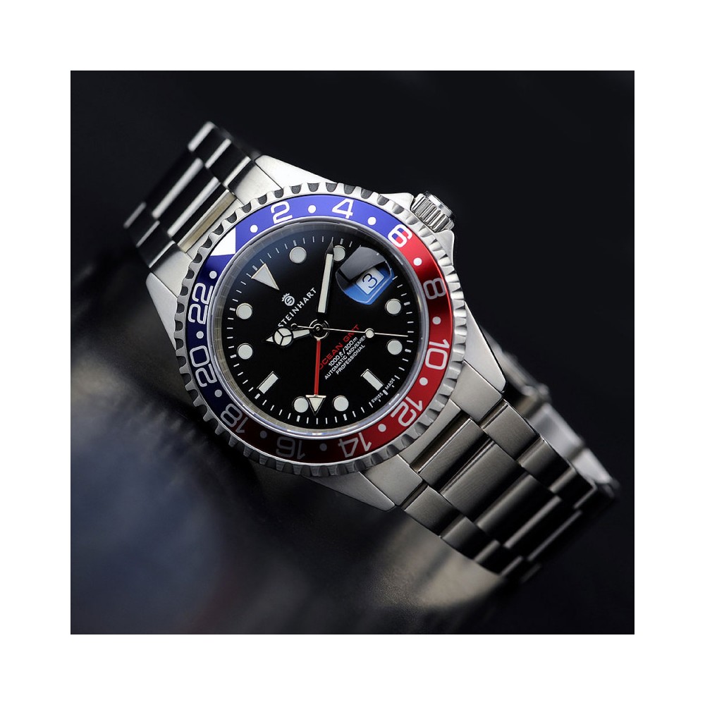 Steinhart Ocean One GMT Blue-Red 42mm Diver Watch Men's WR300 Pepsi 103-0835