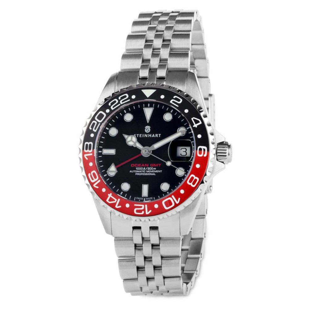 Steinhart Ocean 39 GMT.2 BLACK-RED Ceramic Diver Watch Men's WR300 103-1154 - Click Image to Close