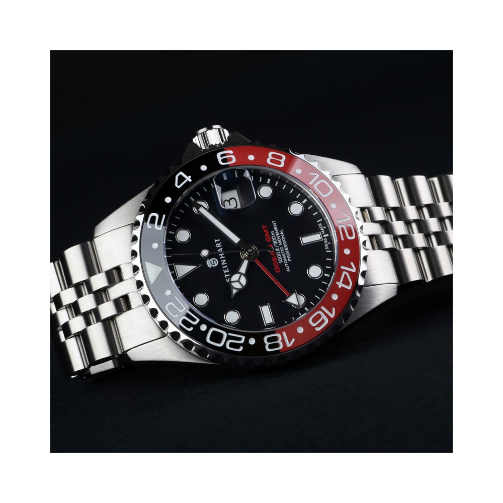 Steinhart Ocean 39 GMT.2 BLACK-RED Ceramic Diver Watch Men's WR300 103-1154 - Click Image to Close