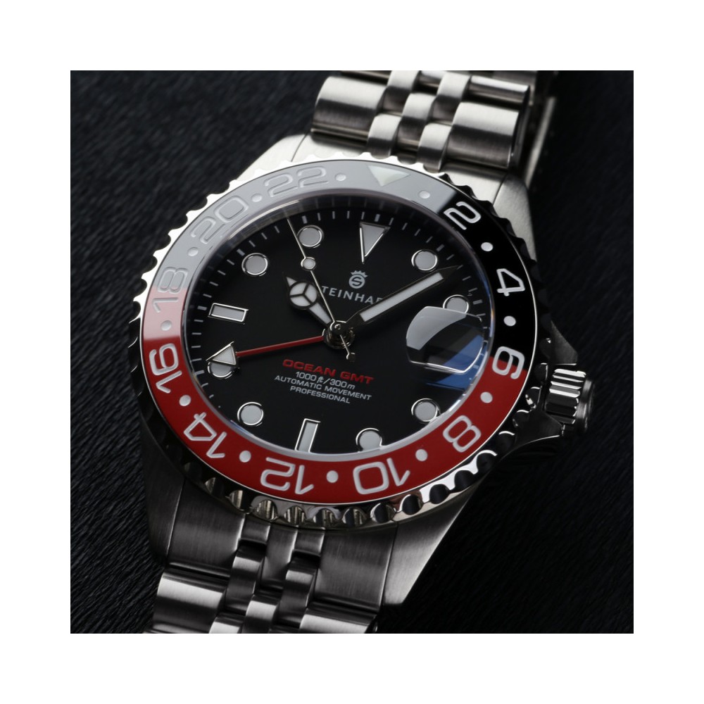 Steinhart Ocean 39 GMT.2 BLACK-RED Ceramic Diver Watch Men's WR300 103-1154 - Click Image to Close