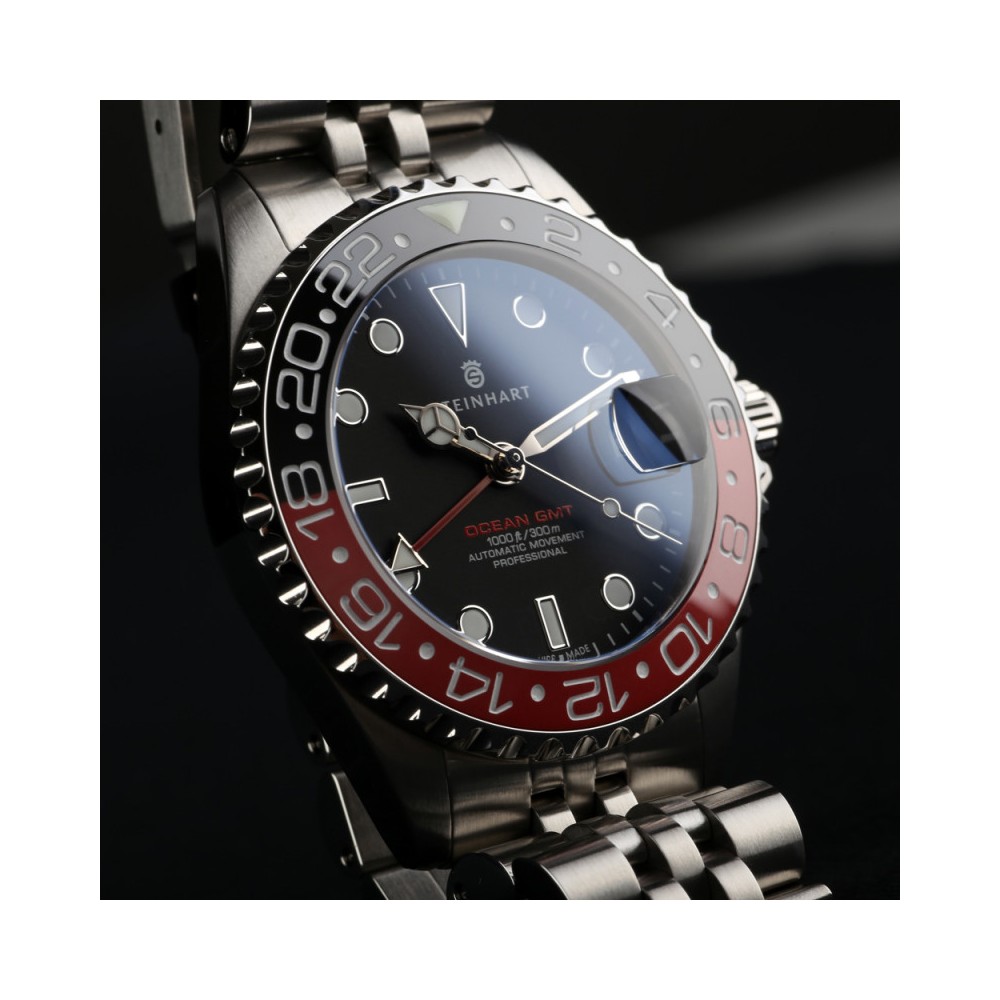 Steinhart Ocean 39 GMT.2 BLACK-RED Ceramic Diver Watch Men's WR300 103-1154 - Click Image to Close