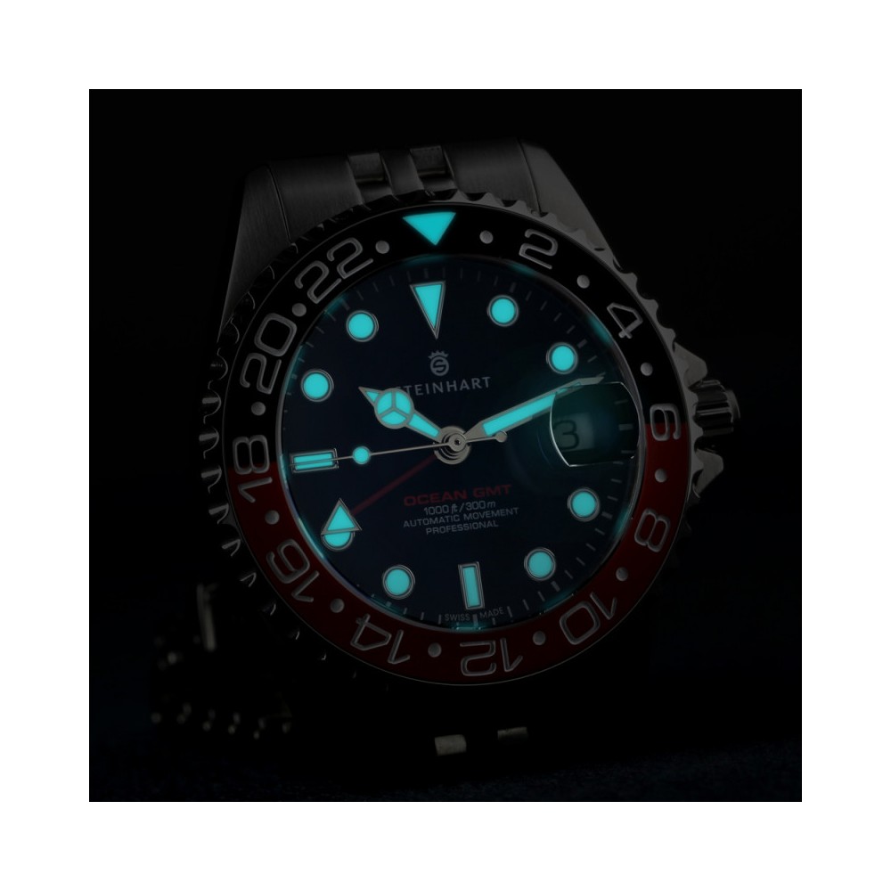 Steinhart Ocean 39 GMT.2 BLACK-RED Ceramic Diver Watch Men's WR300 103-1154 - Click Image to Close