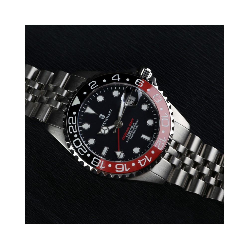 Steinhart Ocean 39 GMT.2 BLACK-RED Ceramic Diver Watch Men's WR300 103-1154 - Click Image to Close