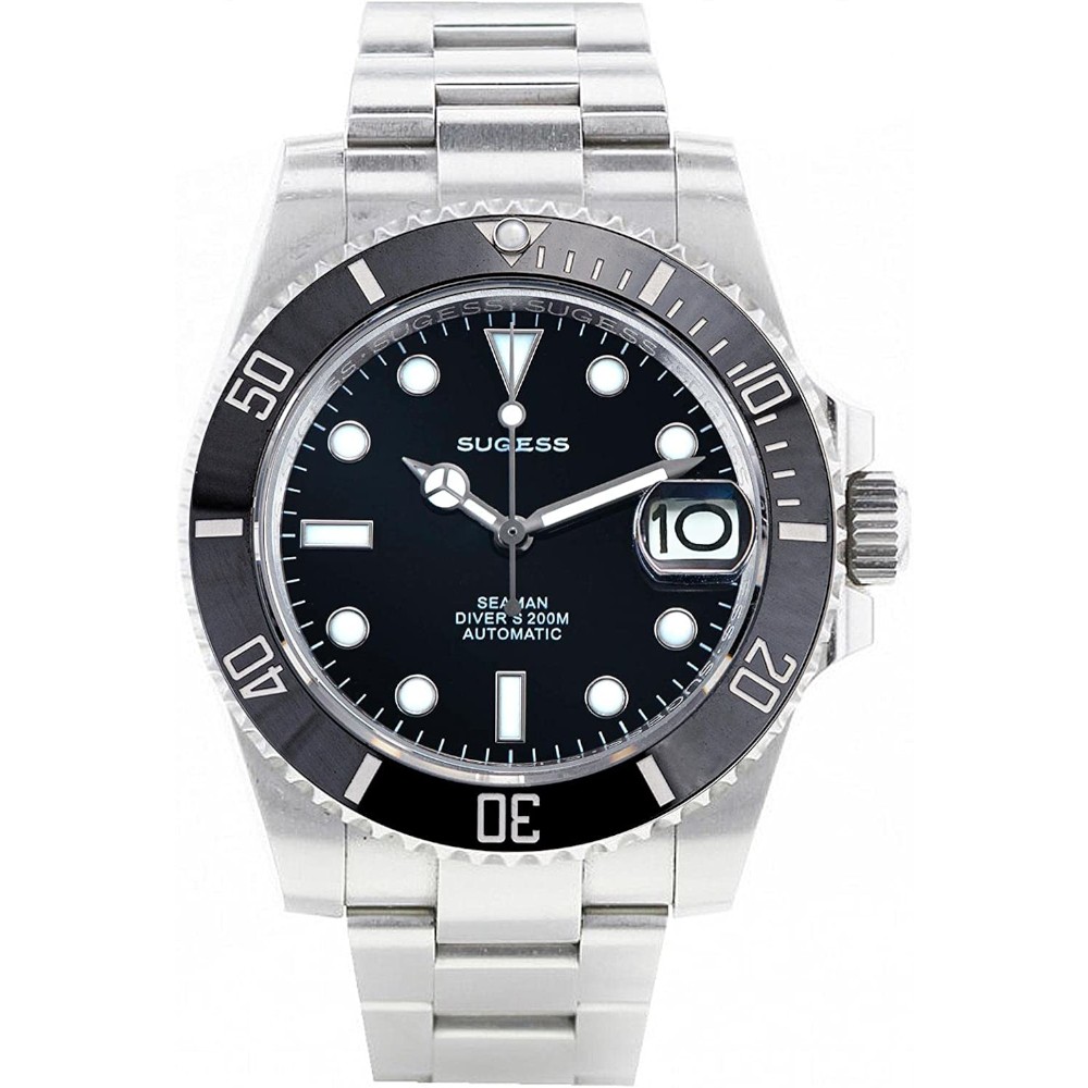 Sugess Sub Black Homage 40mm Automatic Seiko NH35A WR200 Men's Diver Watch - Click Image to Close