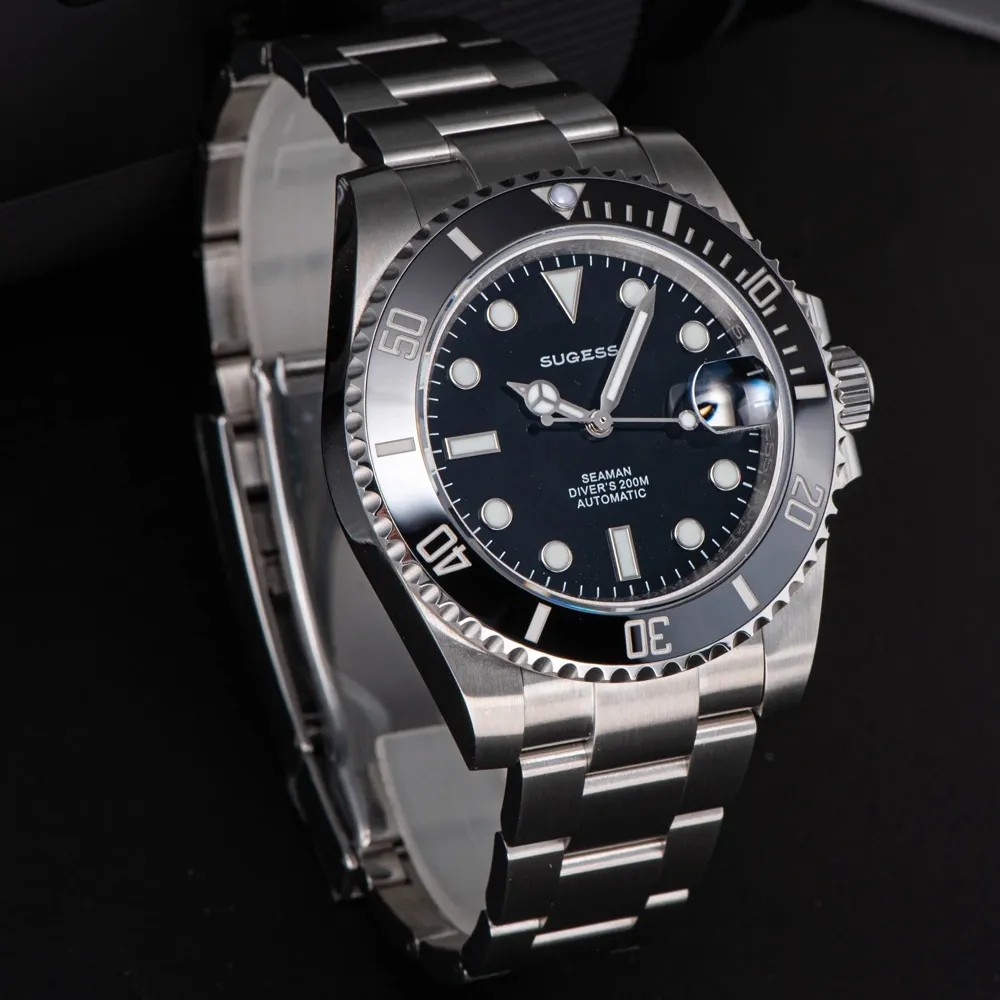 Sugess Sub Black Homage 40mm Automatic Seiko NH35A WR200 Men's Diver Watch - Click Image to Close