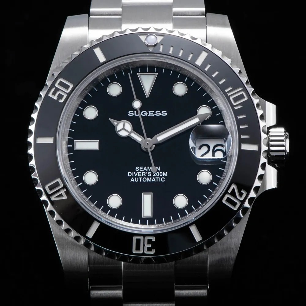 Sugess Sub Black Homage 40mm Automatic Seiko NH35A WR200 Men's Diver Watch - Click Image to Close