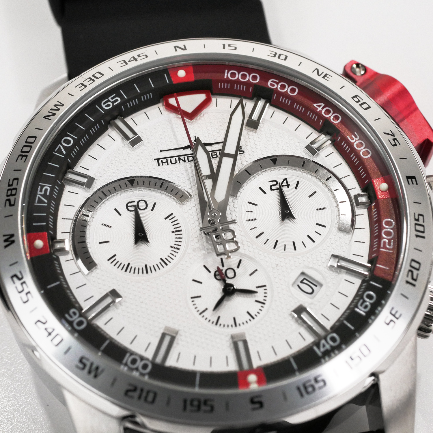 Thunderbirds German Men's Watch Silicone Strap 5ATM White Dial 45mm