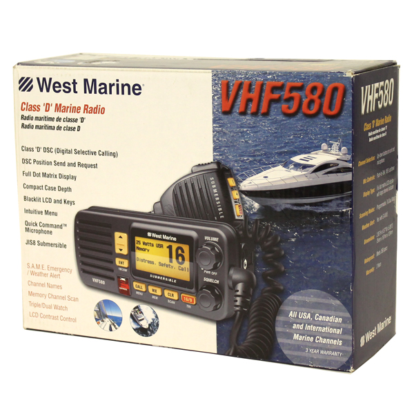 West Marine VHF580 Black Fixed Mount Radio Class D JIS8 13790845 - Click Image to Close