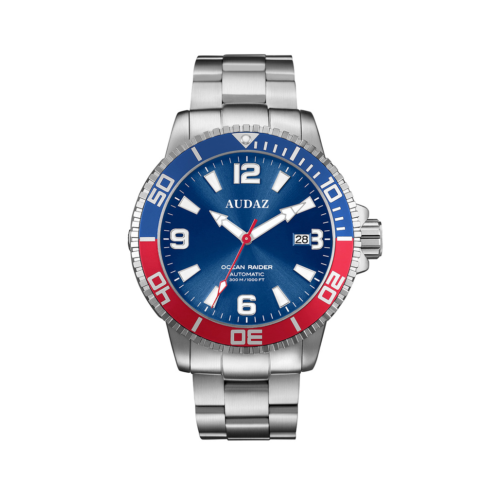 Audaz Ocean Raider Blue Sunray Bezel Blue/Red Men's Diver Automatic Watch 45mm ADZ-2060-05