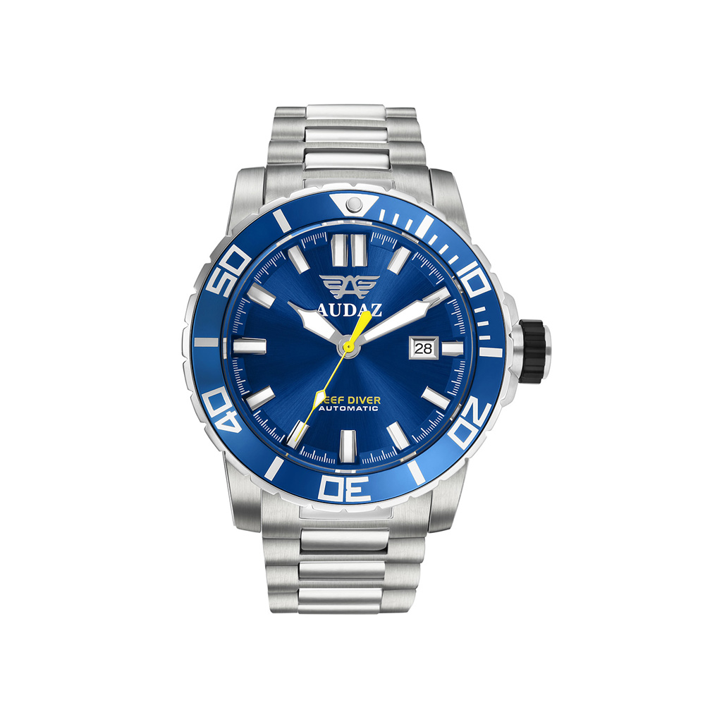 Audaz Reef Diver Blue Sunray Men's Diver Automatic Watch 45mm ADZ-2040-02 - Click Image to Close