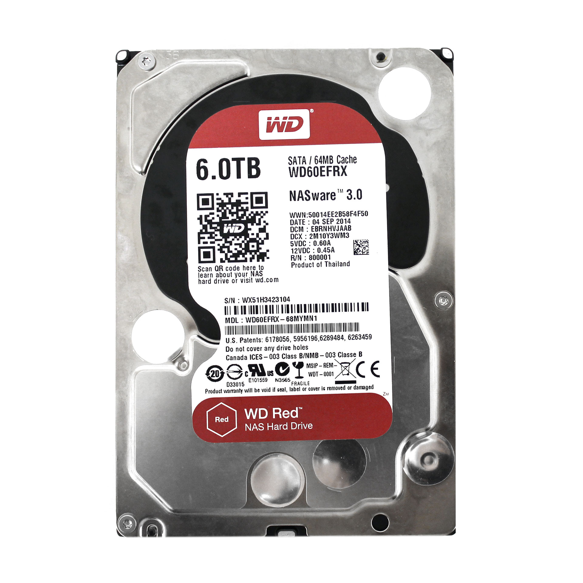 WD Red 6TB WD60EFRX NAS 5400 RPM SATA 6Gb/s 3.5" Hard Drive - Click Image to Close