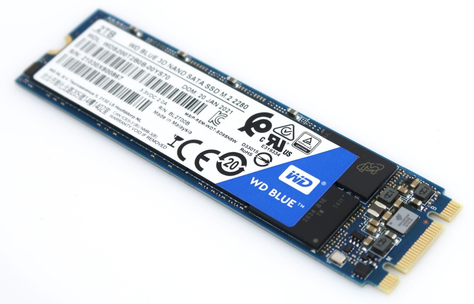 WD Blue 3D NAND SSD 2TB SATA 6Gb/s M.2 2280 WDS200T2B0B-00YS70 - Click Image to Close
