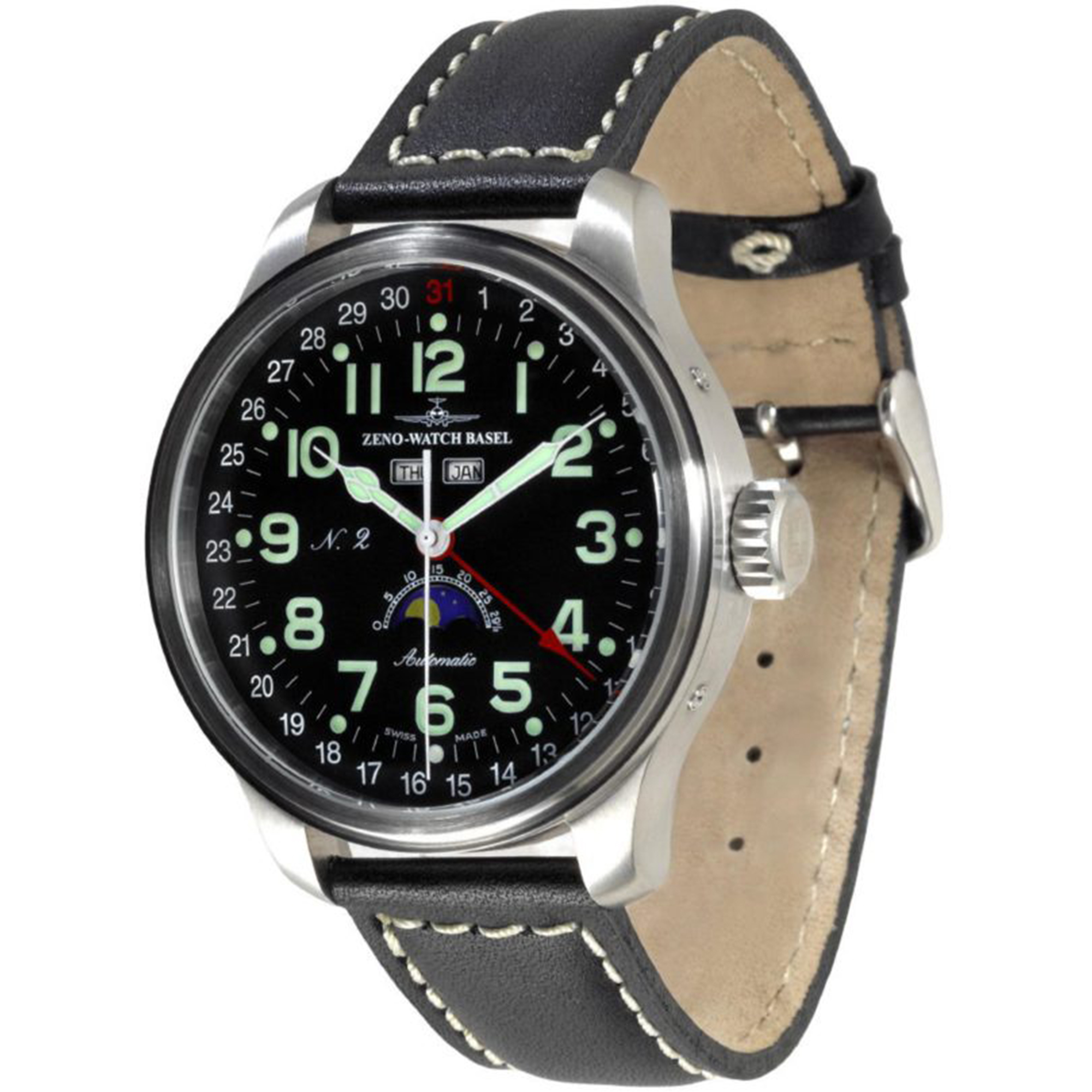 Zeno-Watch Basel OS Pilot full calendar Swiss Men's Watch 47.5mm 3ATM 8900-a1 - Click Image to Close