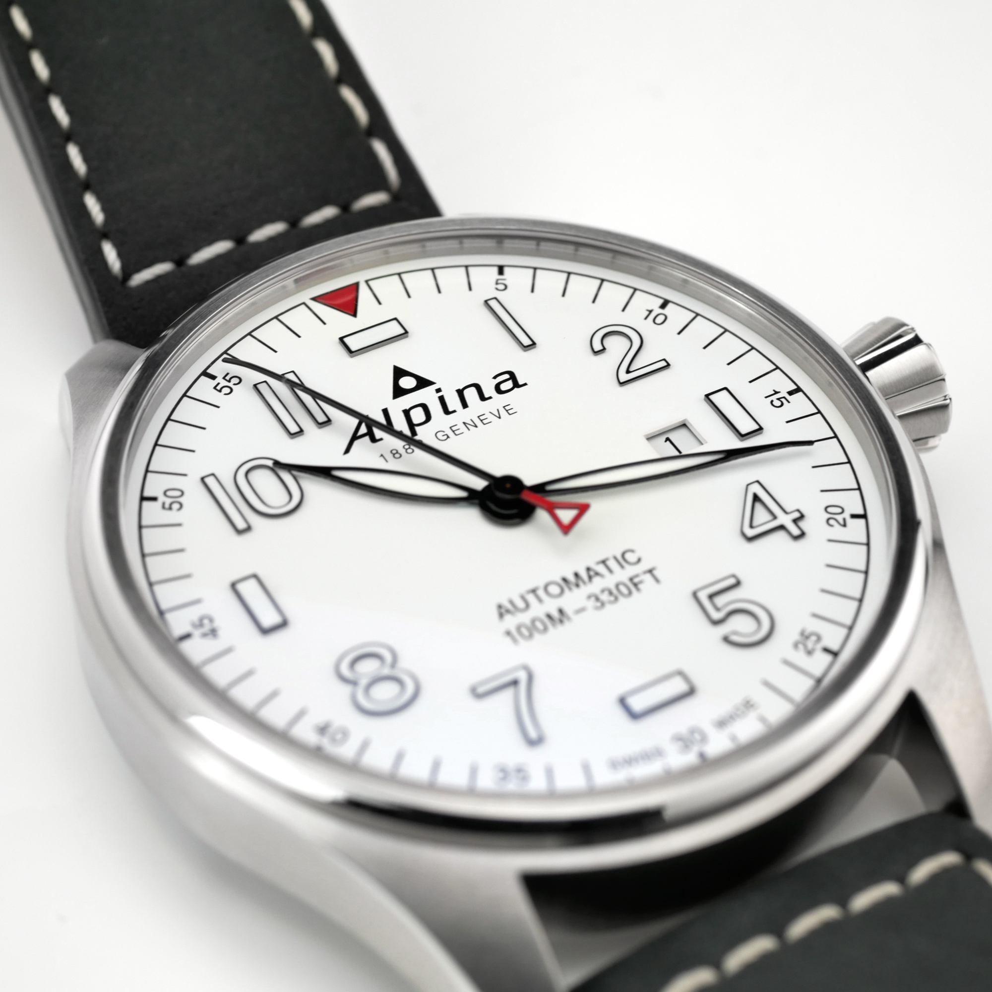 Alpina Startimer Pilot Automatic Men's Watch White Dial / Black Leather AL-525S4S6 - Click Image to Close