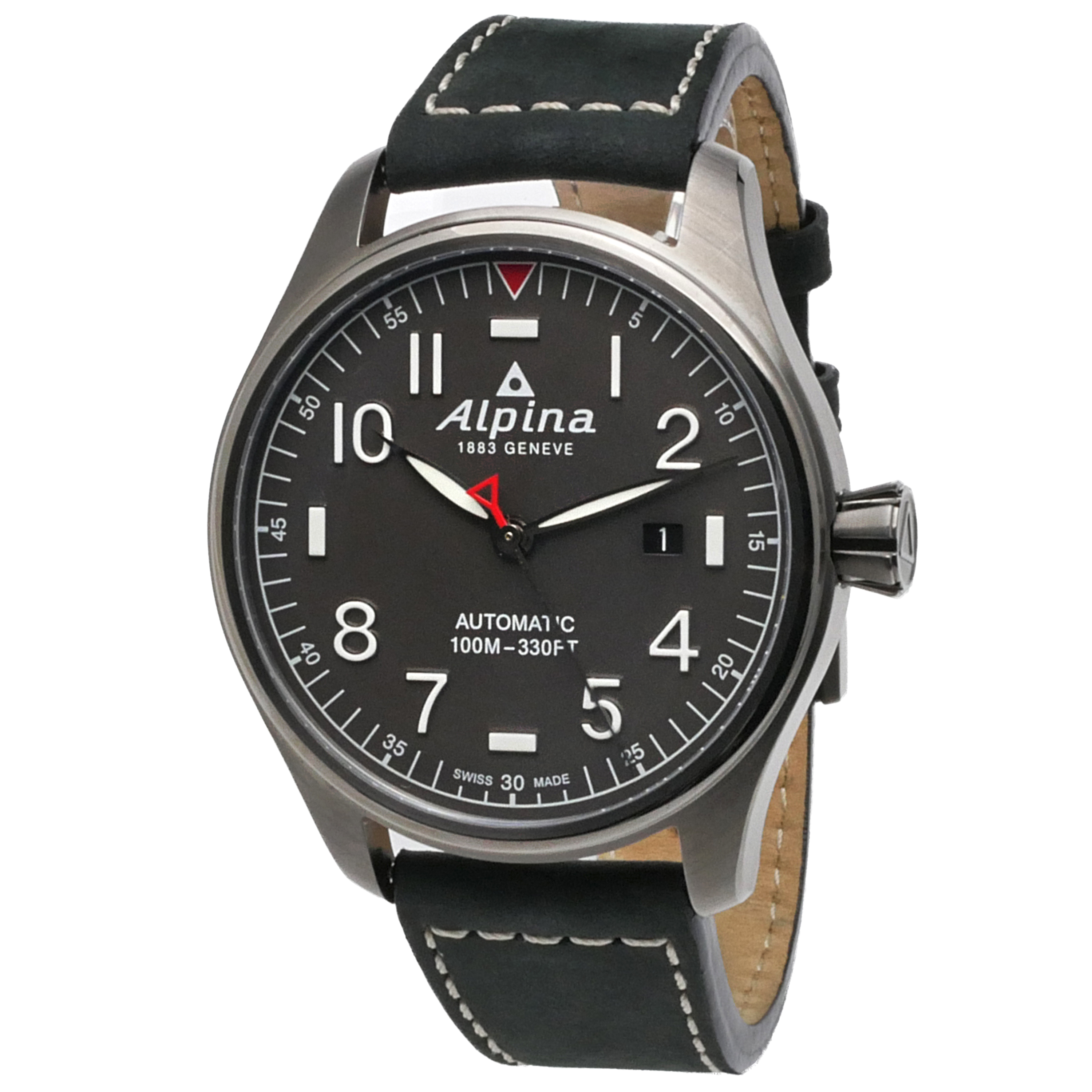 Alpina Startimer Pilot Automatic Men's Watch Dark Grey Dial / Black Leather AL-525G4TS6 - Click Image to Close