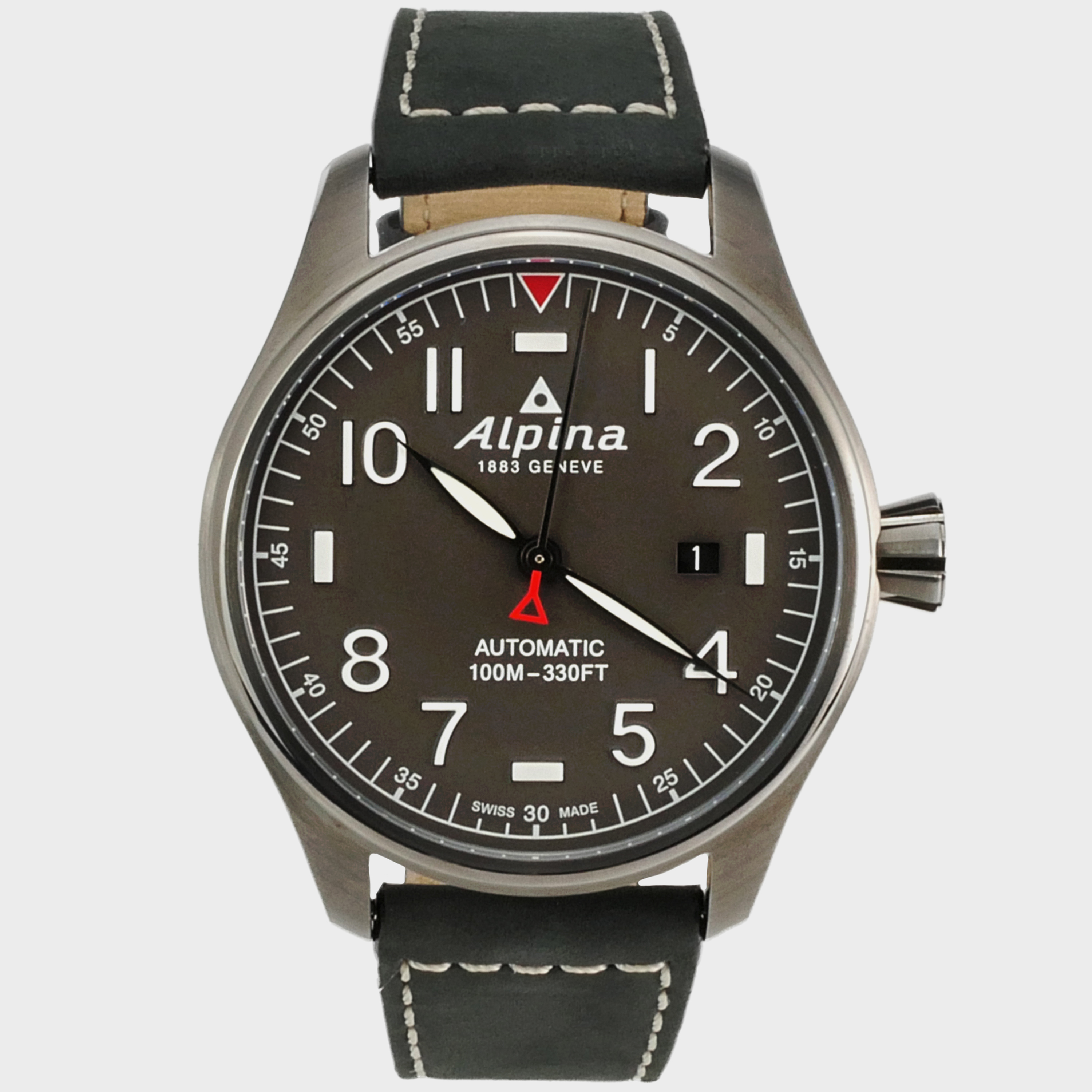 Alpina Startimer Pilot Automatic Men's Watch Dark Grey Dial / Black Leather AL-525G4TS6 - Click Image to Close