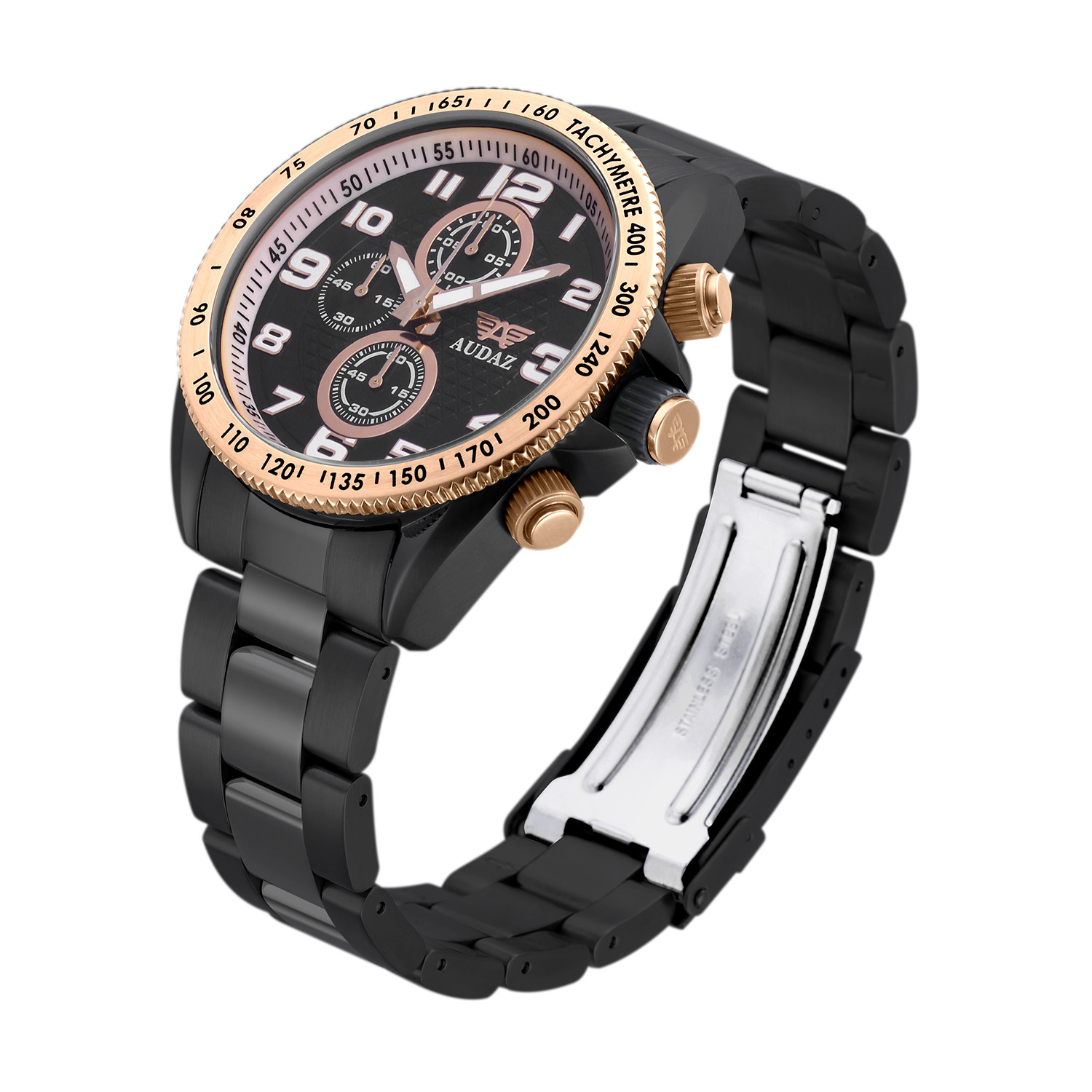 Audaz Sprinter Men's Diver Watch 45mm Rose Gold Plated Fixed Bezel Quartz Chronograph ADZ-2025-04 - Click Image to Close