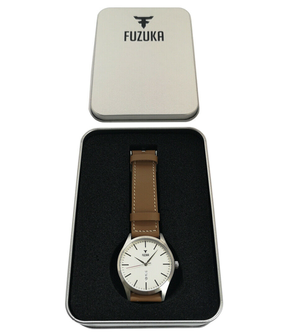 Fuzuka Silver Ivory Leather Men's Ladies Youth Unisex Dress Elegant Watch Japan - Click Image to Close