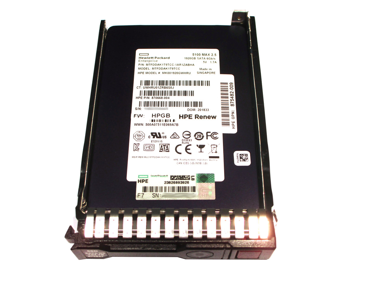 HPE 1.92TB SATA MU DS SC 2.5in SSD Solid State Drive MK001920GWHRU HP