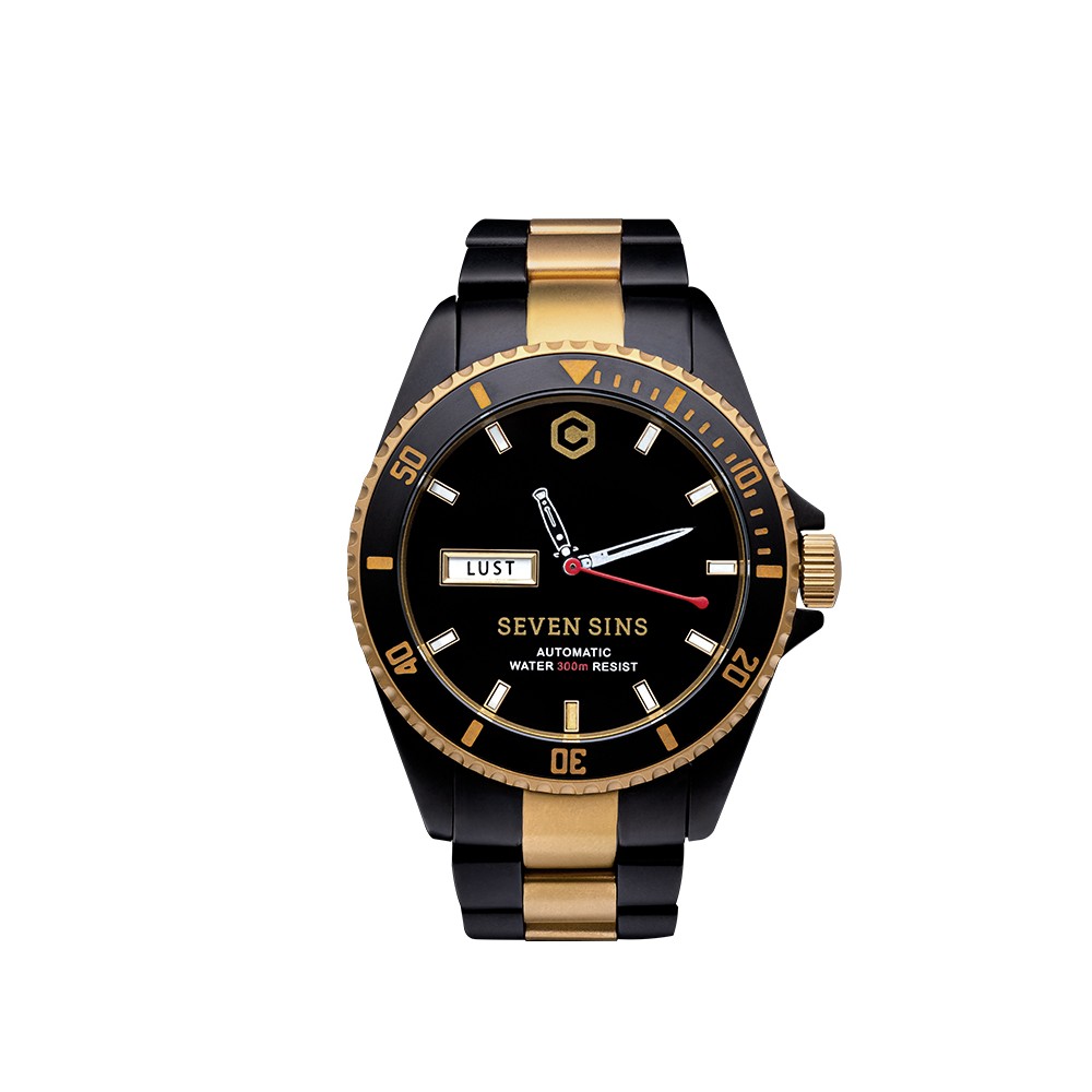 Core Seven Sins Black Gold 42mm Automatic Diver Watch WR300 18kt Gold