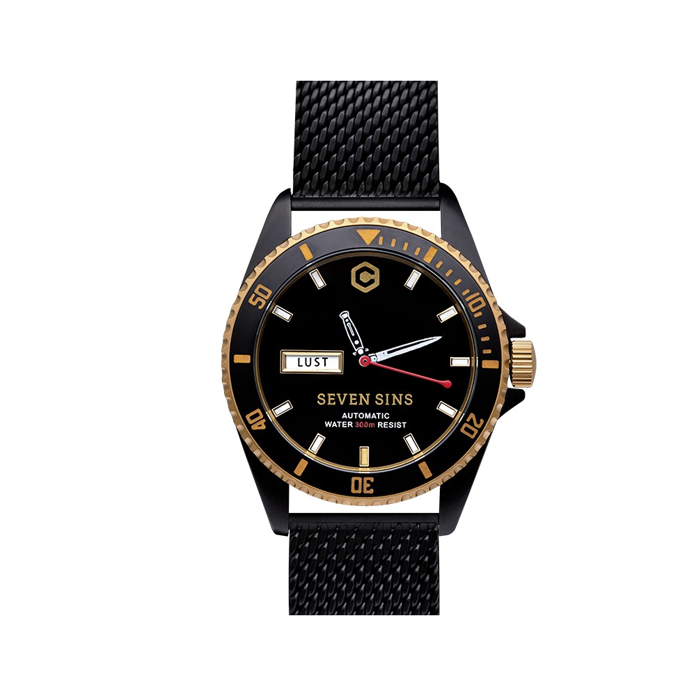 Core Seven Sins Black Gold 42mm Automatic Diver Watch WR300 18kt Gold