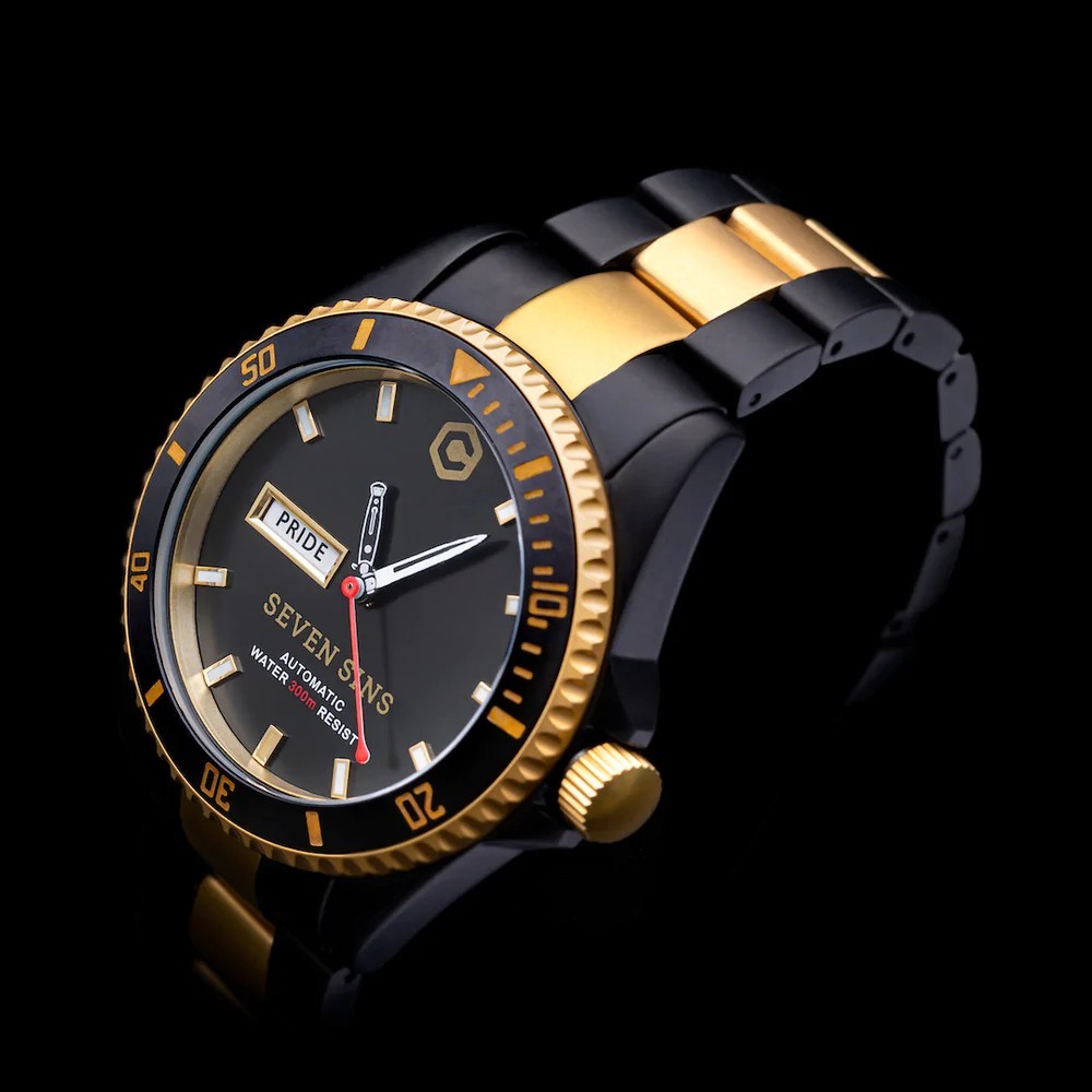 Core Seven Sins Black Gold 42mm Automatic Diver Watch WR300 18kt Gold - Click Image to Close