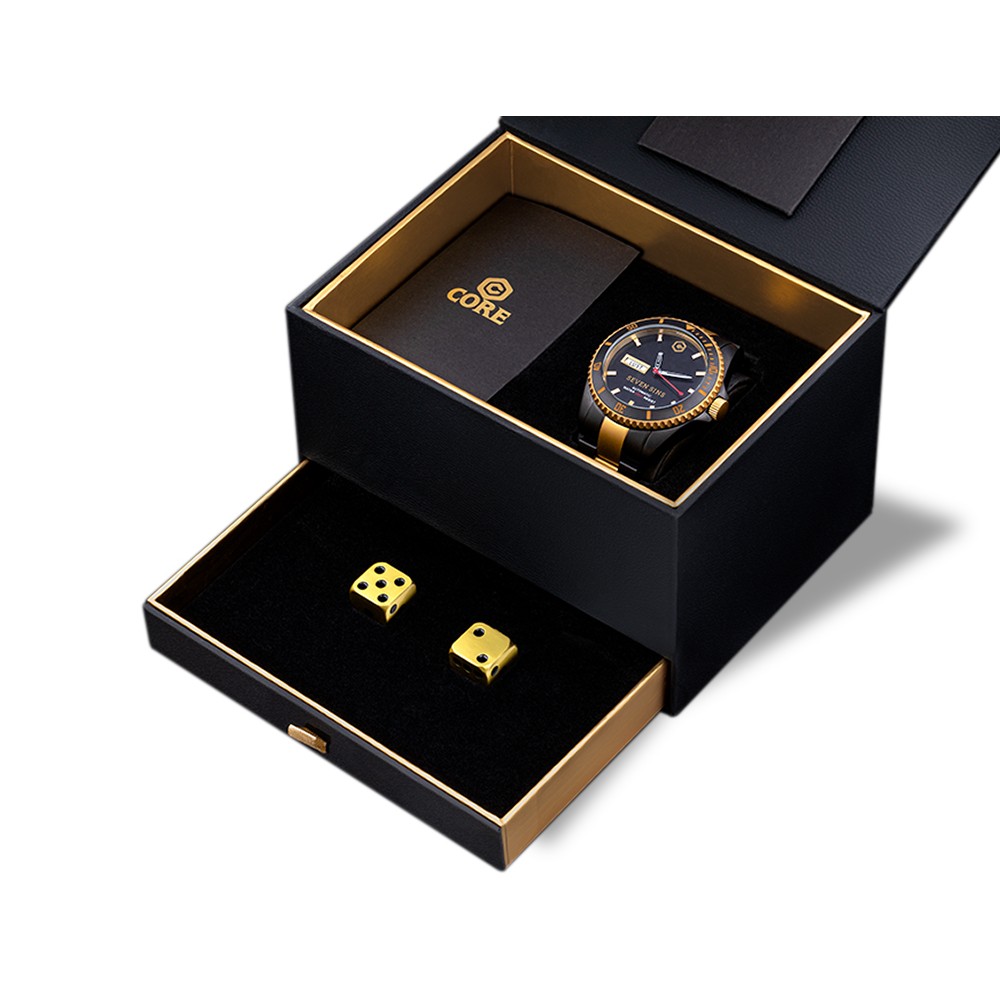 Core Seven Sins Black Gold 42mm Automatic Diver Watch WR300 18kt Gold - Click Image to Close