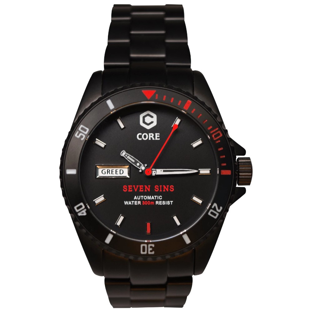 Core Seven Sins Black Red 42mm Automatic Diver Watch WR300 - Click Image to Close