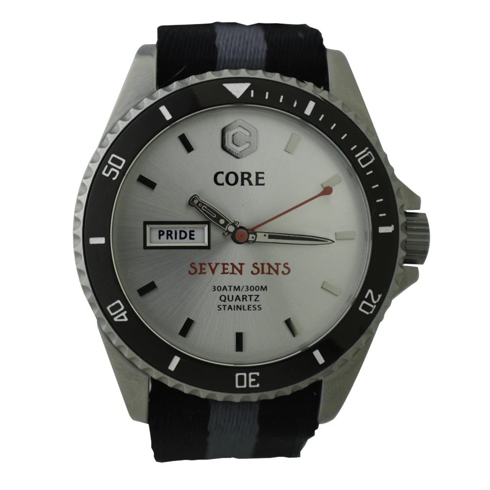 Core Seven Sins Quartz Silver 42mm Diver Watch WR300 - Click Image to Close