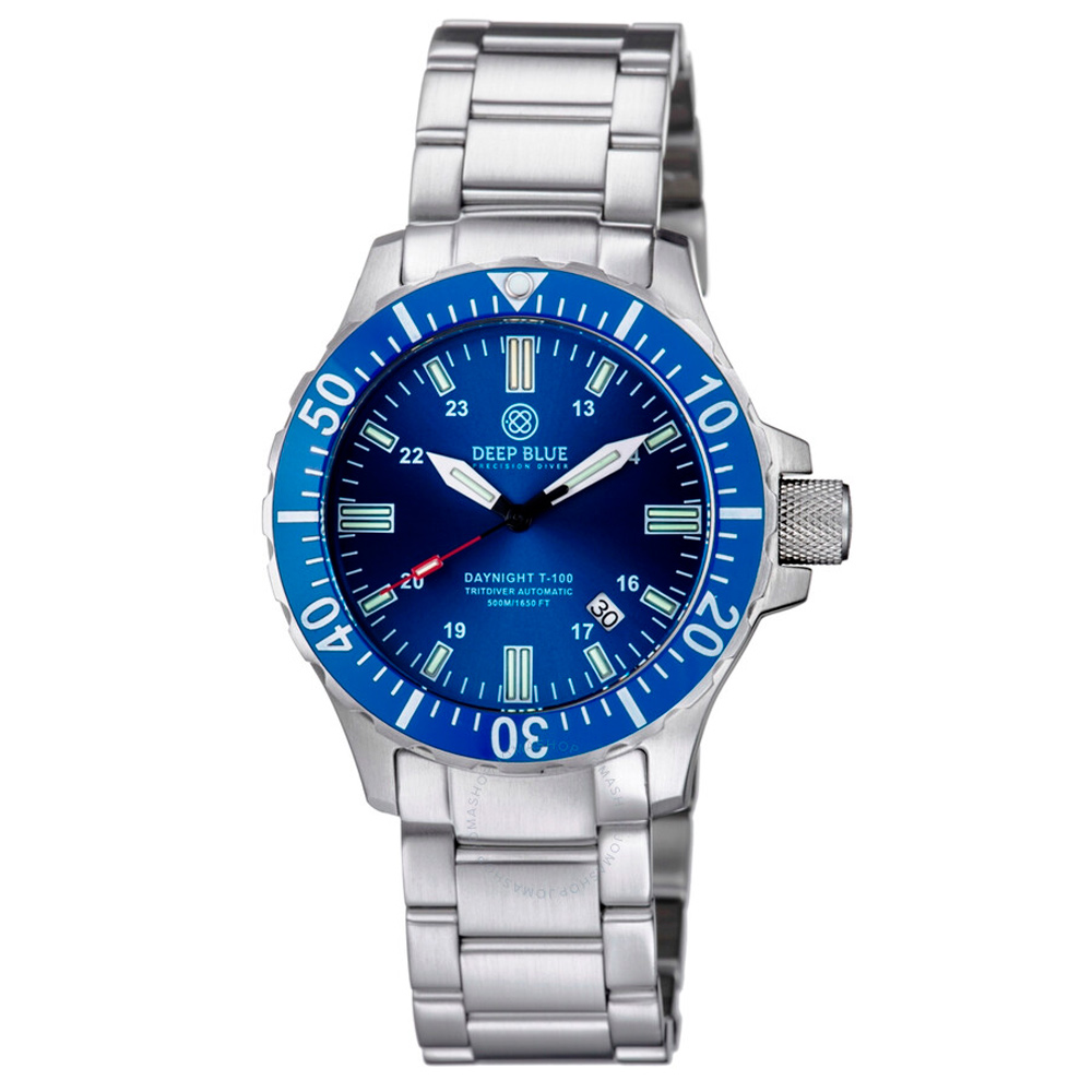 Deep Blue DayNight 45 Tritdiver T-100 Automatic Diver Watch Blue Bezel/Dark Blue Dial