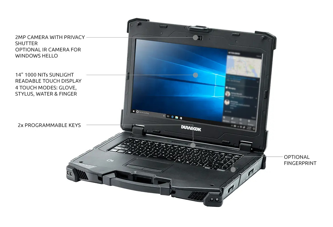 Durabook S14 Laptop 14" Touch Sunlight Readable i5-1135G7 2.4GHz RAM 8GB SSD 256GB Wi-Fi S4E1A2DAABXE