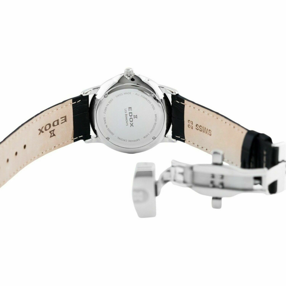 Edox Les Bemonts Black Luxury Swiss Men's Dress Watch 64012-3-NIN Leather Strap